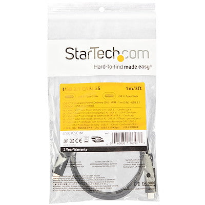 Cable de 1m USB-C con Entrega de Potencia hasta 5A - USB 3.1 de 10 Gbps USB Tipo C Certificado